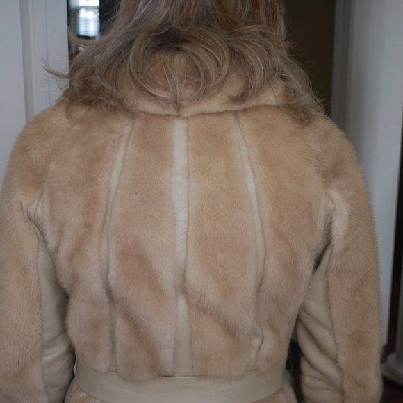 Schlampp's Two Tone Beige Mink & Leather Coat - Picture 6 of 14
